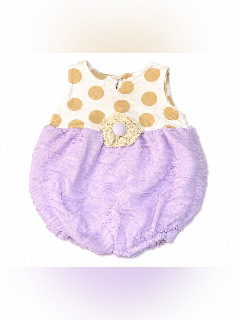Ric Rac & Ruffled Polka Dot & Lavender Bubble Romper